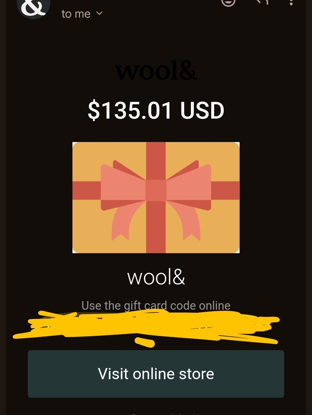 Wool& Gift Card: $135.01